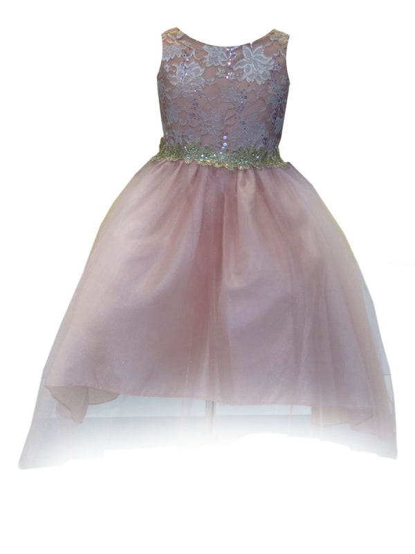 Big Girls Mauve Sequin Bodice Hi Low Junior Bridesmaid Dress 8-16 - SophiasStyle.com